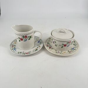 Vintage 1993 Farberware English Garden #225 Sugar Creamer & 2 Saucers Set